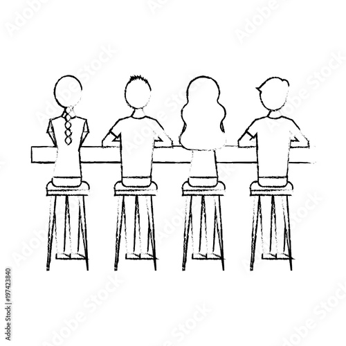 Group People Sitting On Stool Viewed From The Back Vector