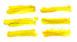 Set of yellow gouache brush strokes