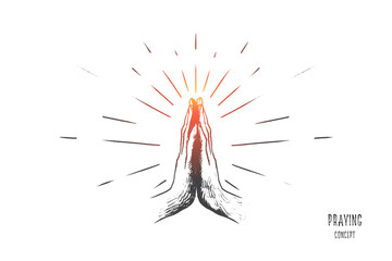 praying concept. hand drawn hands in praying position. prayer to god with faith and hope isolated ve