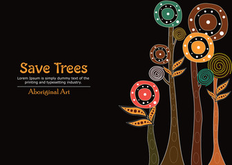 Aboriginal tree, Aboriginal art vector painting with tree, Save tree banner background. 