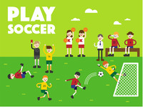 Soccer Play People Character Vector Flat Design Illustration Set 