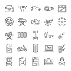 Auto workshop linear icons set