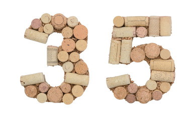 Number 35 thirty five made of wine corks Isolated on white background