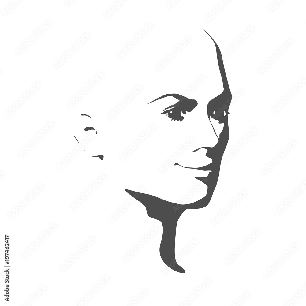 Face half turn view. Elegant silhouette of a female head. Vector ...