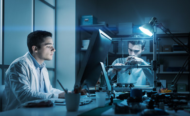 Engineering team working in lab