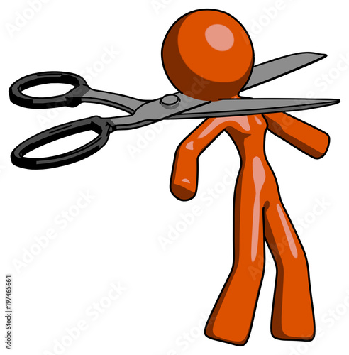 Valokuva Orange Design Mascot Woman scissor beheading office worker execution