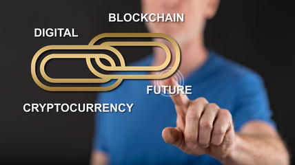 Poster - Man touching a blockchain concept