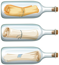 Three Glass Bottles With Message