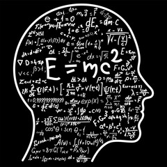Wall Mural - scientific thinking. outline of head filling math and physics formulas. can illustrate topics relate