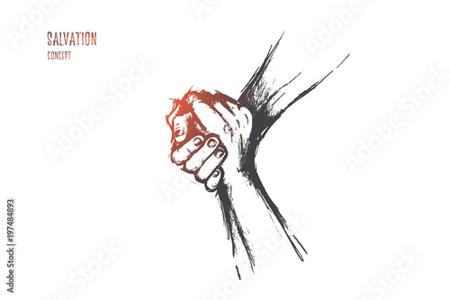 Salvation Concept Hand Drawn Helping Hand Outstretched For Salvation Two Hands United In A Handshake Isolated Vector Illustration Buy This Stock Vector And Explore Similar Vectors At Adobe Stock Adobe Stock