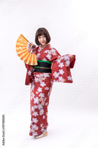 着物 大和撫子 白背景 日本舞踊 扇子 Stock 写真 Adobe Stock