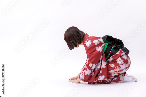 着物 大和撫子 白背景 座礼 側面 Stock Photo Adobe Stock