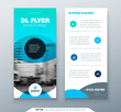 DL Flyer design. Blue business template for dl flyer. Layout with modern circle photo and abstract background. Creative flyer or brochure concept.