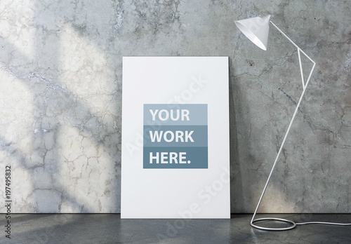 Download Canvas Mockup With White Floor Lamp And Marbled Interior Buy This Stock Template And Explore Similar Templates At Adobe Stock Adobe Stock PSD Mockup Templates
