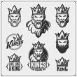 Set of emblems and labels with bearded king in a crown.