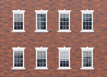 Brick House Facade Wall With Windows