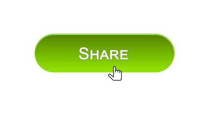 Share web interface button clicked with mouse cursor green color, social network