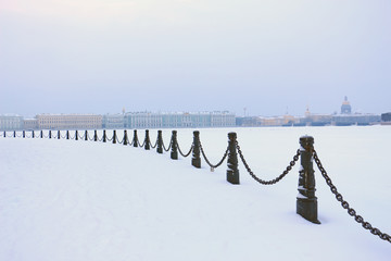 Wall Mural - Russia, St. Petersburg, embankment near the Peter and Paul Fortress covered with snow