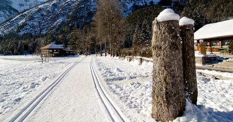 Canvas Print - Snowy Landscape of Dolomites Mountains during Winter