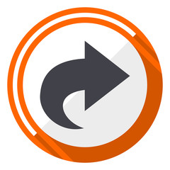 Poster - Next flat design vector web icon. Round orange internet button isolated on white background.