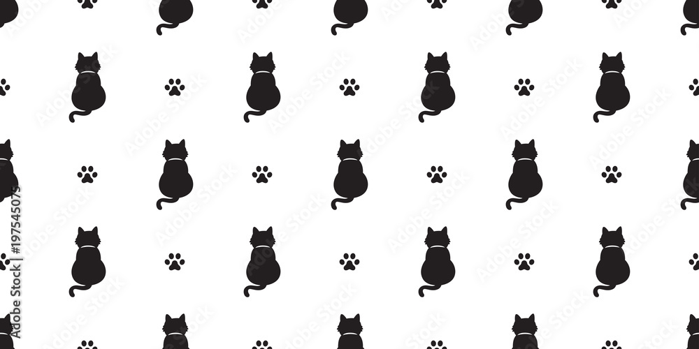 Cat seamless pattern vector kitten Cat paw scarf isolated tail doodle ...