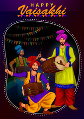 Poster - Happy Vaisakhi Punjabi religious holiday background for New Year festival of Punjab India