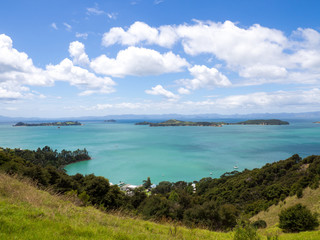 Beautiful New Zealand Bay Island Lanscape looking over Man O War Bay, Waiheke Island, New Zealand