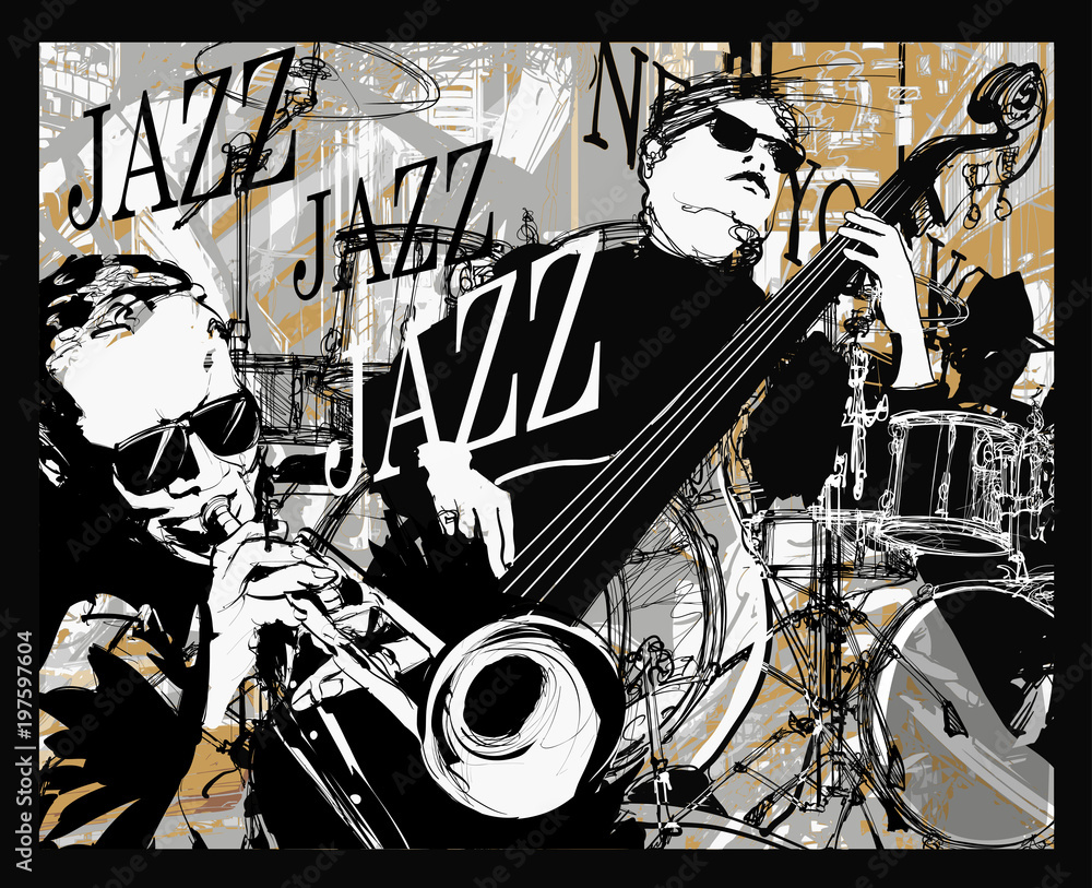 Wall Murals Jazz band on a grunge background Nikkel Art