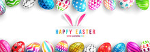 Easter Day Poster Or Banner Template With Colorful Painted Easter Eggs.Easter Eggs With Different Texture.Vector Illustration EPS10