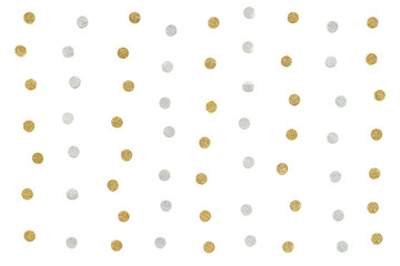 Gold and silver glitter dot paper on white background - isolated