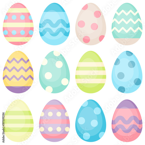 Easter eggs decorated eggs vector illustration in pastel colors. Cute