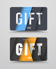 Wall Mural - set of vector gift cards with floating sheets of paper and text at different height levels.