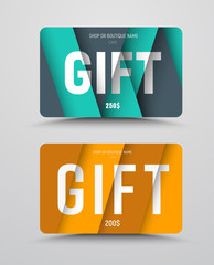 Wall Mural - vector gift card template with floating sheets of paper and text at different height levels.
