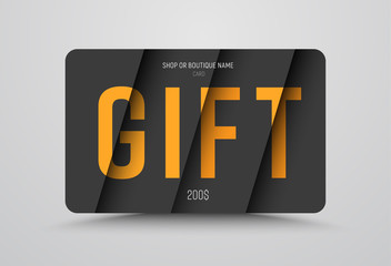 Wall Mural - gift card template is black with orange text at different levels of height on the hovering sheets