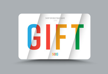 Wall Mural - template of a gift card of white color with multi-colored text at different levels of height on soar