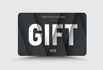 Wall Mural - vector gift card is black with white text at different levels of height on the floating sheets inter
