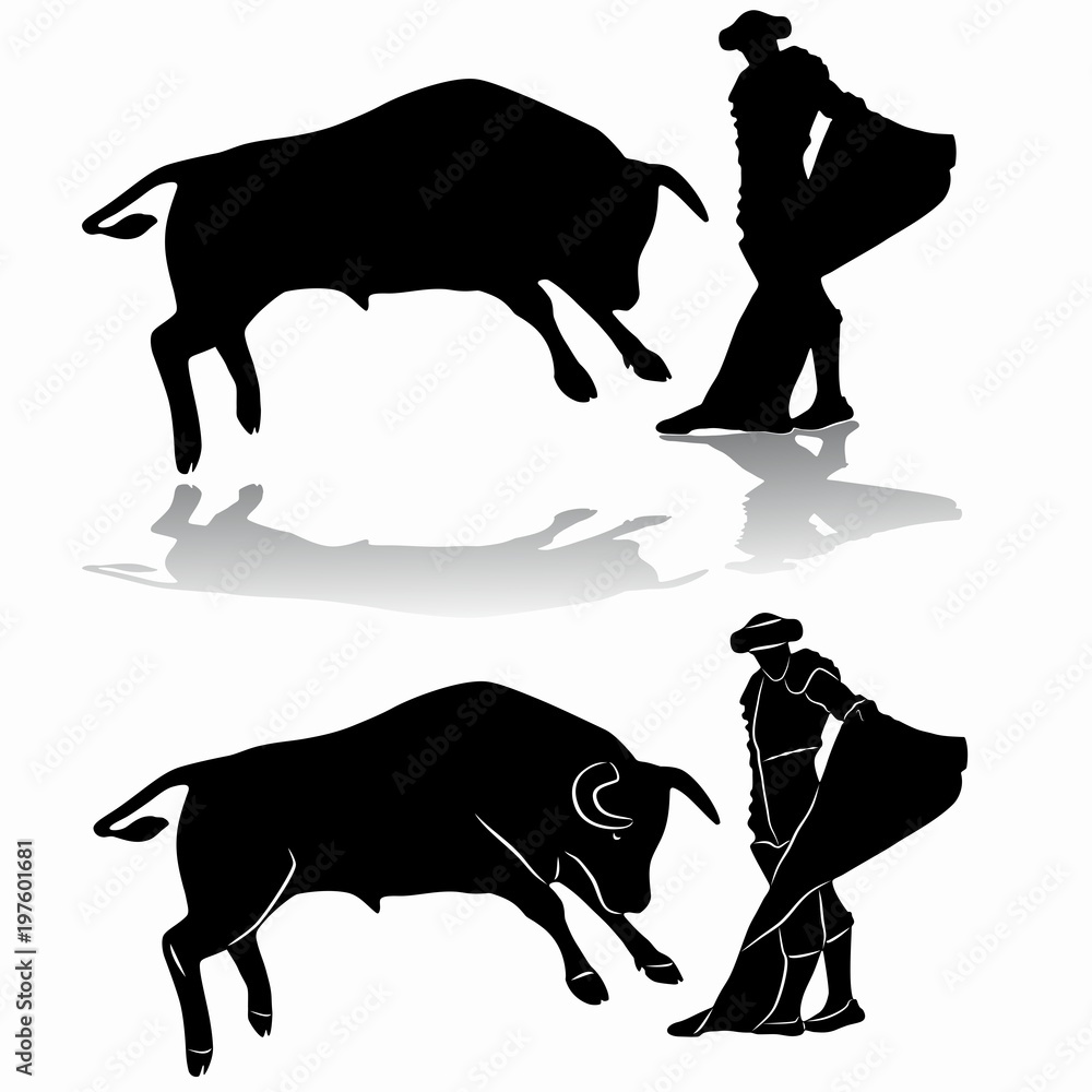 silhouette of matador and bull , vector draw Stock Vector | Adobe Stock, image size:1000x1000