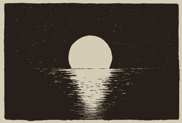 sunset at the night sea on coast.vector illustration