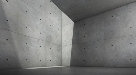 Fototapete - Abstract of architecture space with rhythm of concrete block and light and shadow of the sun,3D render