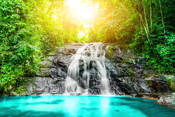 Tropical waterfall in the forest,Ton Chong Fa  in khao lak Phangnga South of Thailand