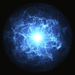 blue glowing energy ball on black background