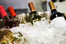 Bottles Of Wine In The Ice At The Tasting Or In The Store