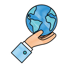 Wall Mural - hand lifting world planet earth icon vector illustration design