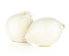 White onion two shiny pearls isolated on white background.