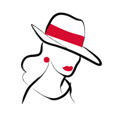 Wall Mural - vector artistic hand drawn stylish young lady portrait isolated on white background. fashion girl mo