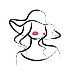 Wall Mural - vector artistic hand drawn stylish young lady portrait isolated on white background. fashion girl mo