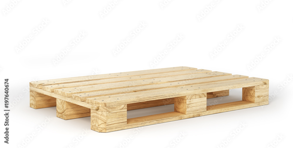 Stack of wood pallets isolated on a white. 3d illustration - obrazy, fototapety, plakaty 