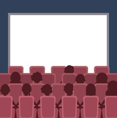 Canvas Print - people cinema auditorium with seats and white blank screen vector illustration