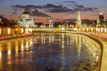 View of the Moscow Kremlin and the church, the frozen river