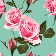 Shabby chic pink roses, vintage seamless pattern, classic chintz floral repeat background for web and print - raster version. Spring mood. Floral texture for design, textile and background. Green.